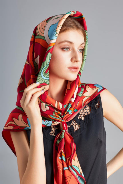 The Phoenix Silk Scarf - Red - Multiple Size