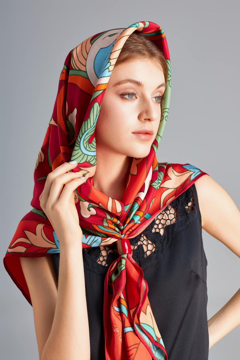 The Phoenix Silk Scarf - Red - Multiple Size
