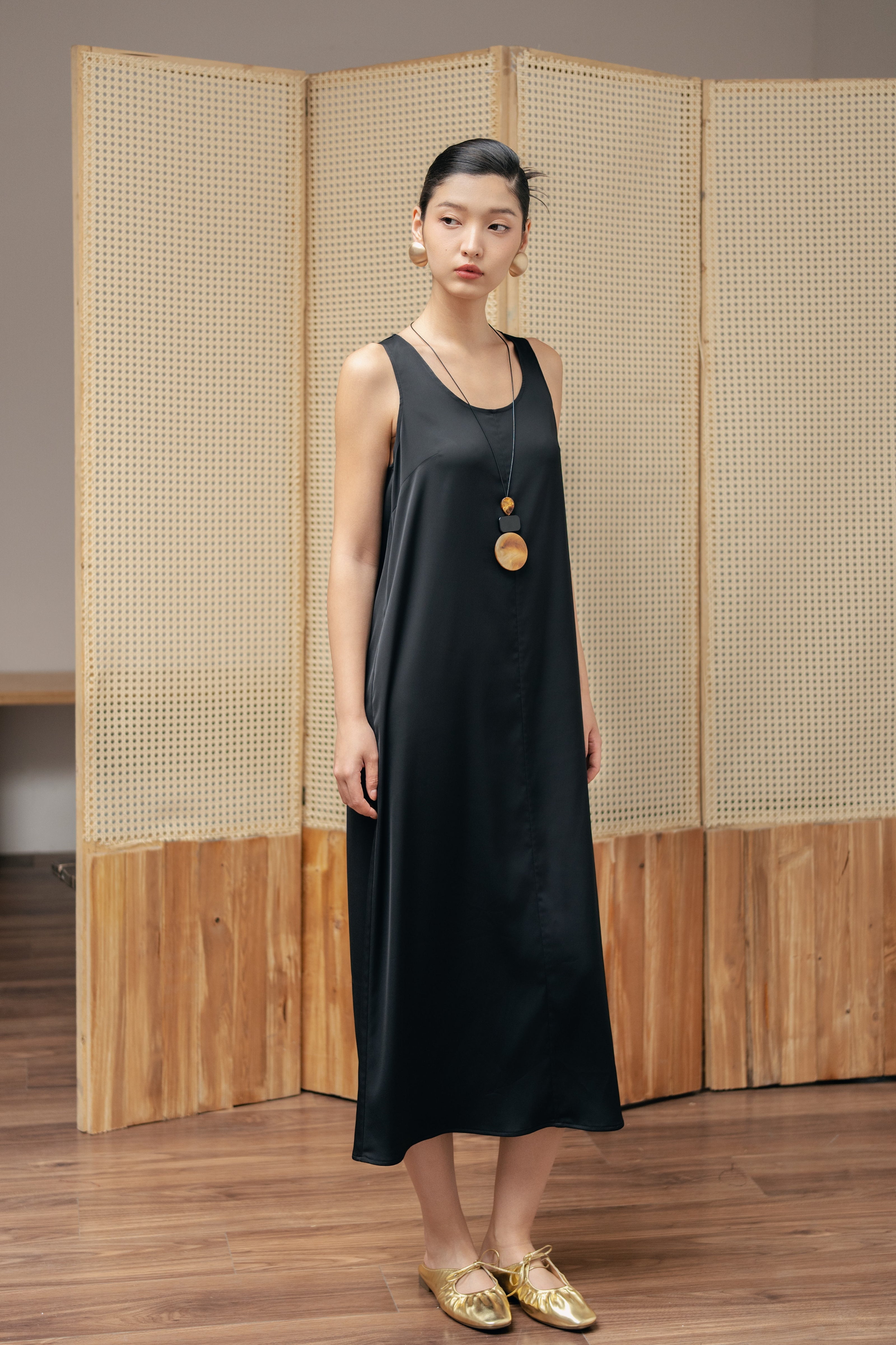 Minimalist Silk Tank Midi Dress
