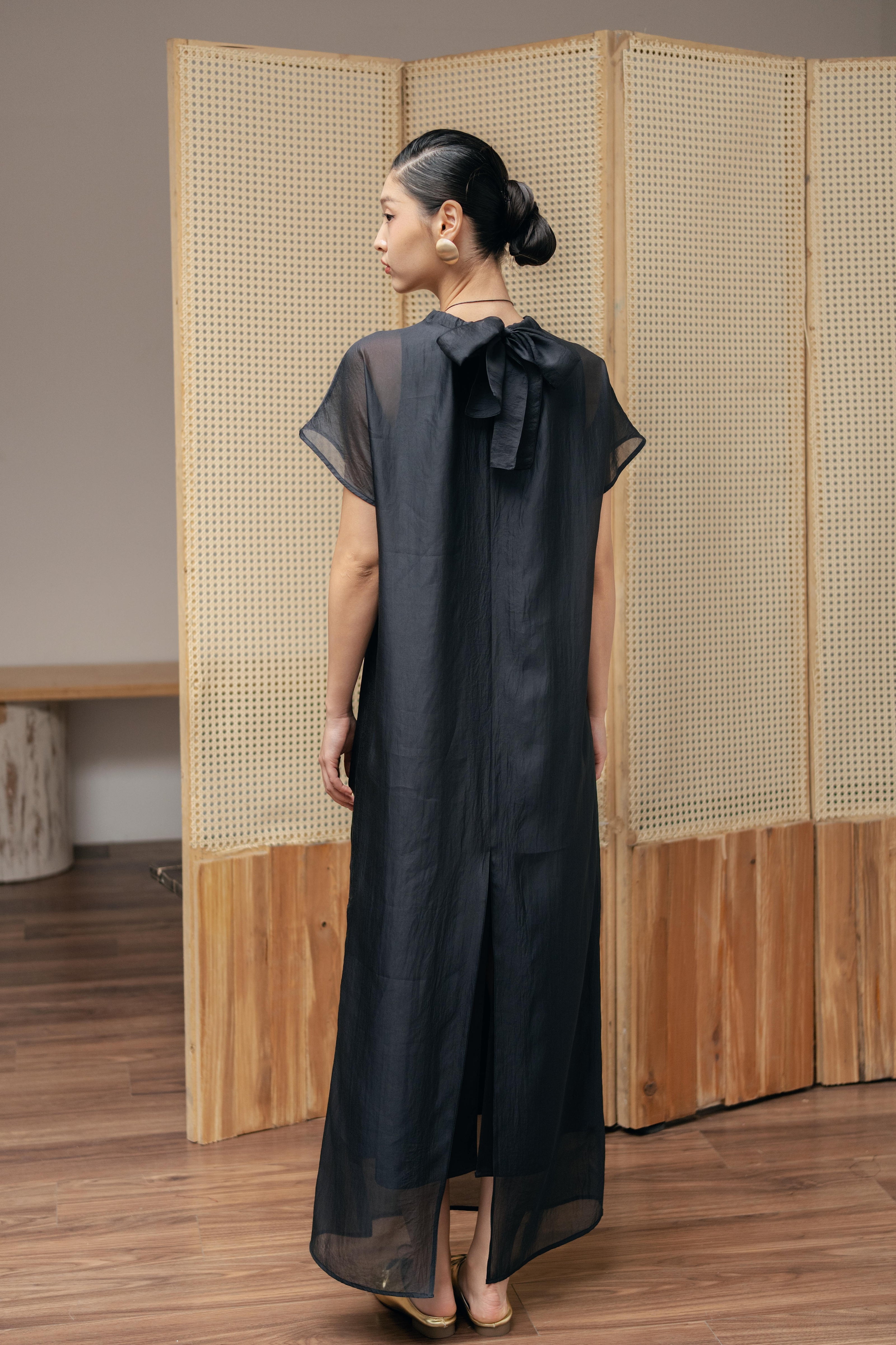 Sheer Midi Dress- Black