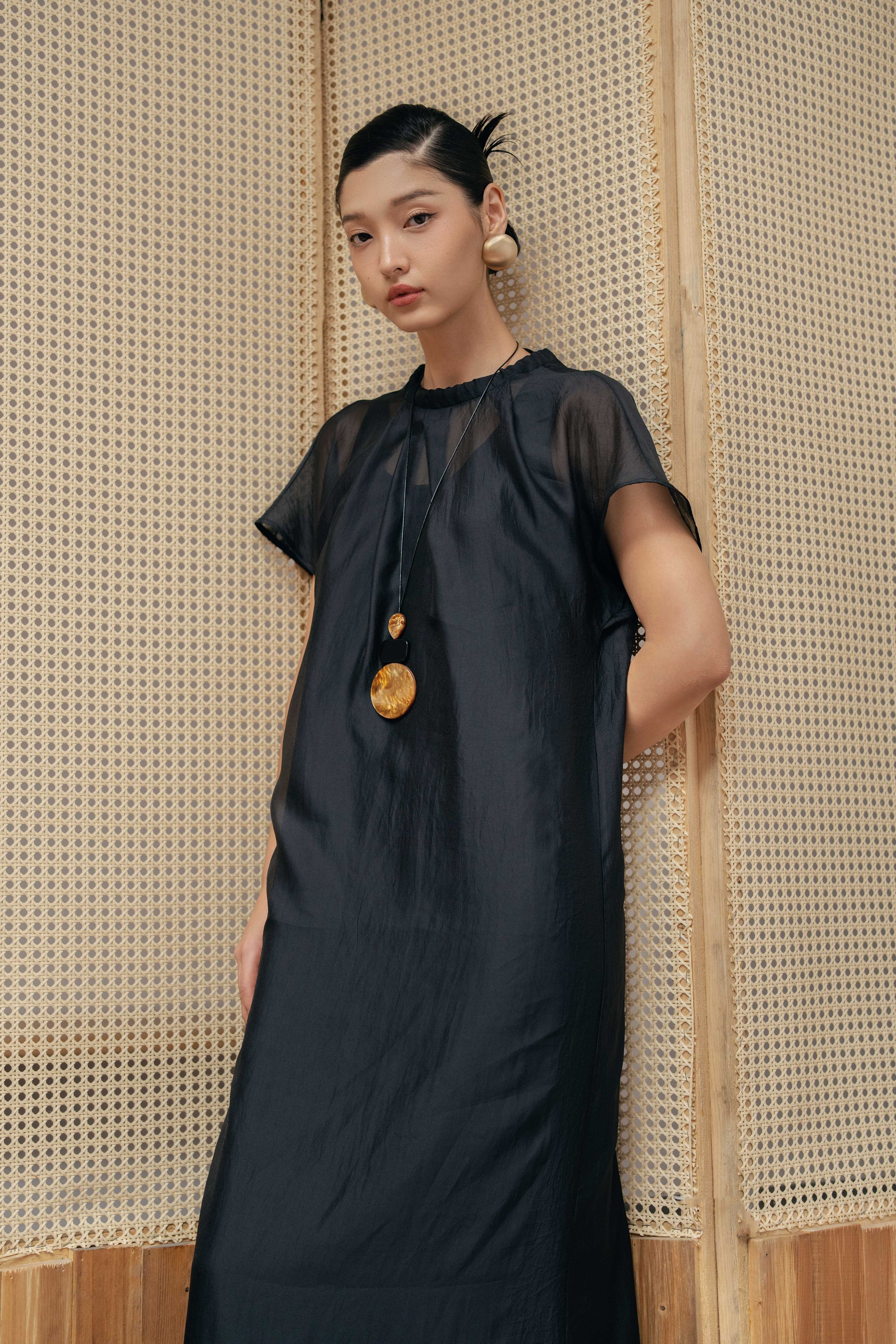 Sheer Midi Dress- Black