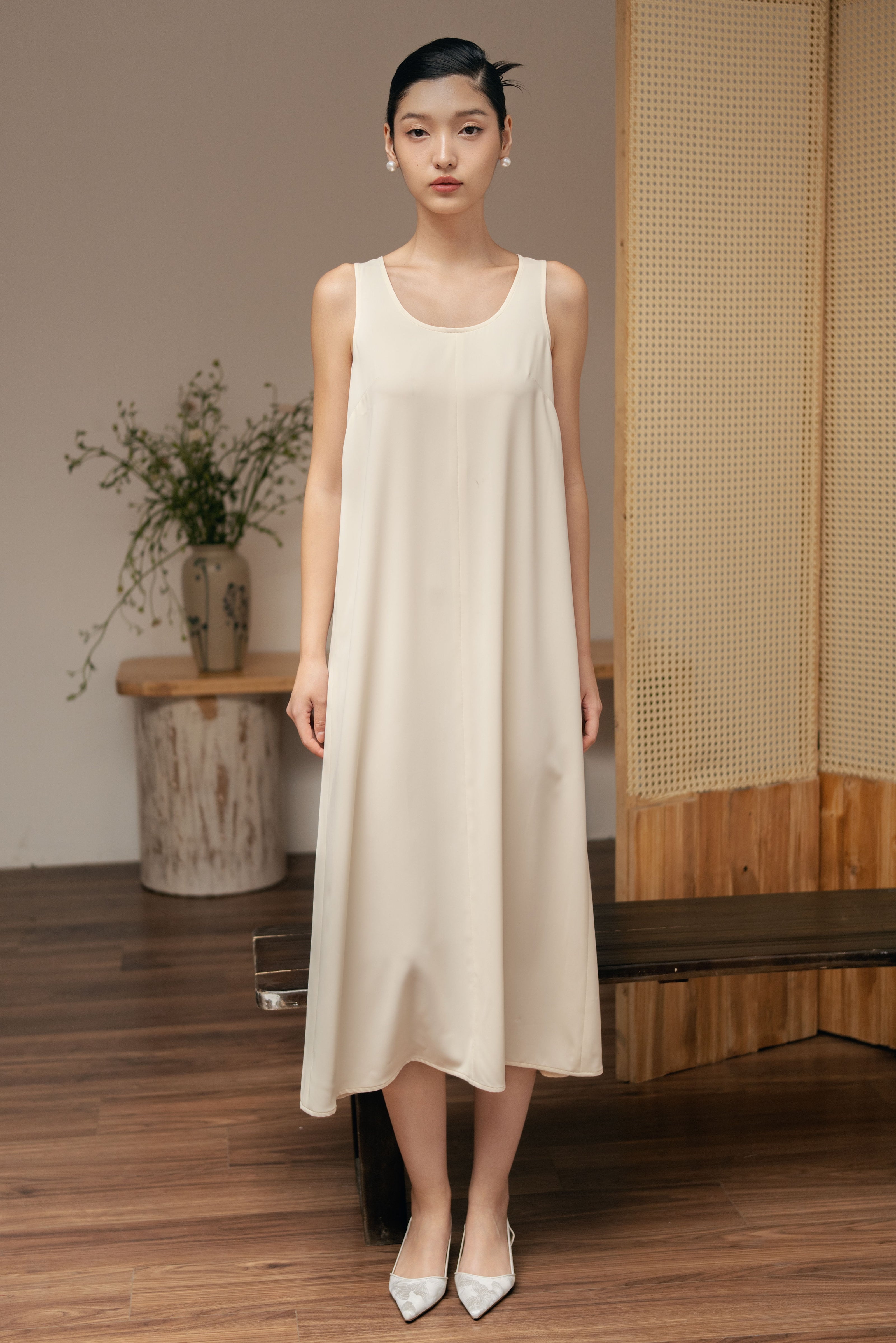 Minimalist Silk Tank Midi Dress