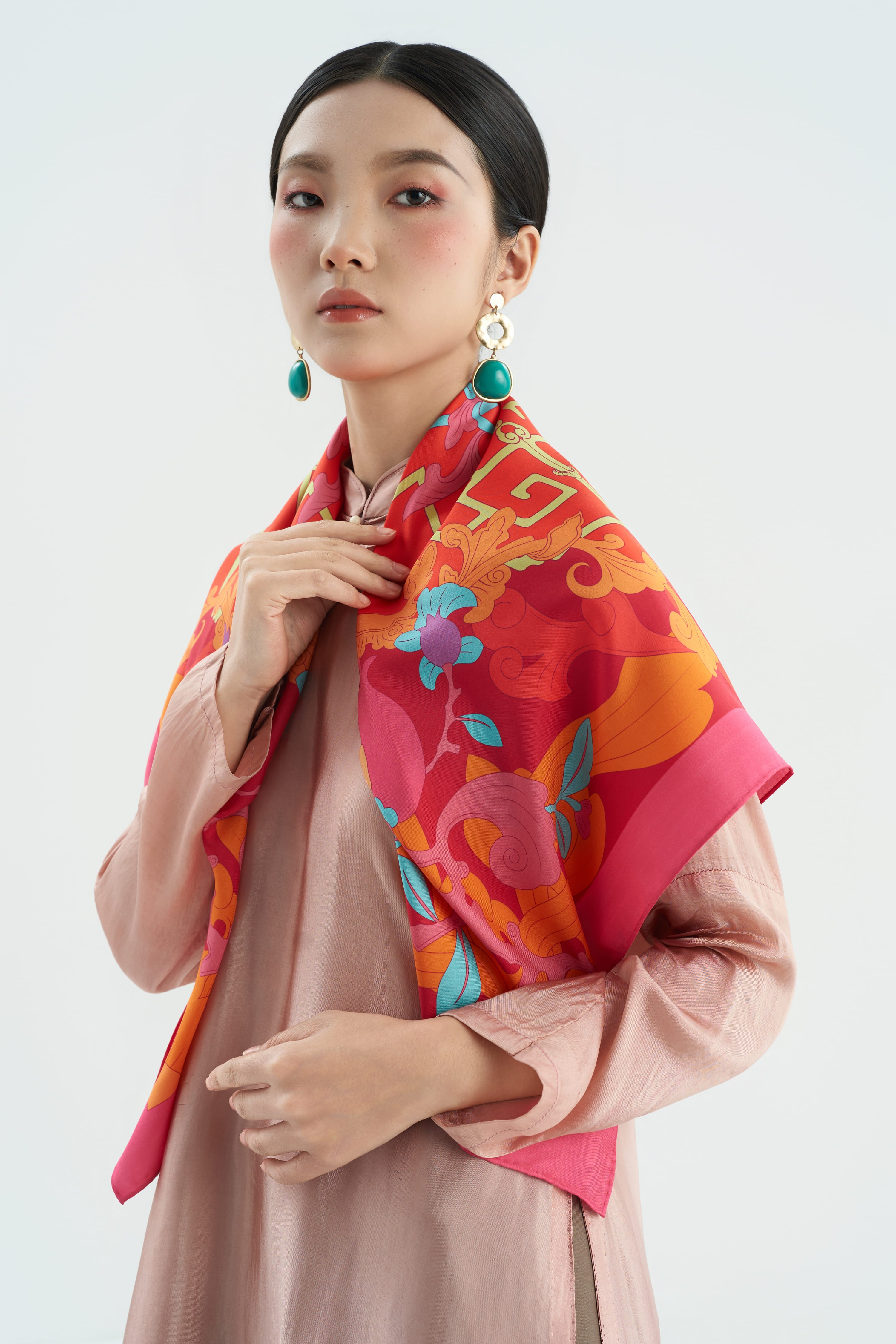 The Pomegranate Blossom Silk Scarf - Pink - Size 90x90
