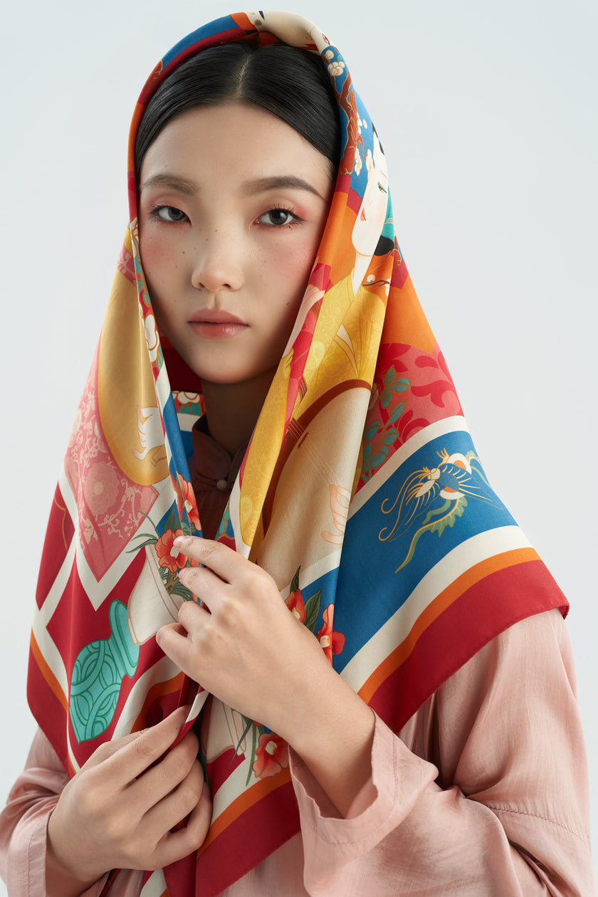 The Jade Maiden's Harmony Silk Scarf - Size 90x90