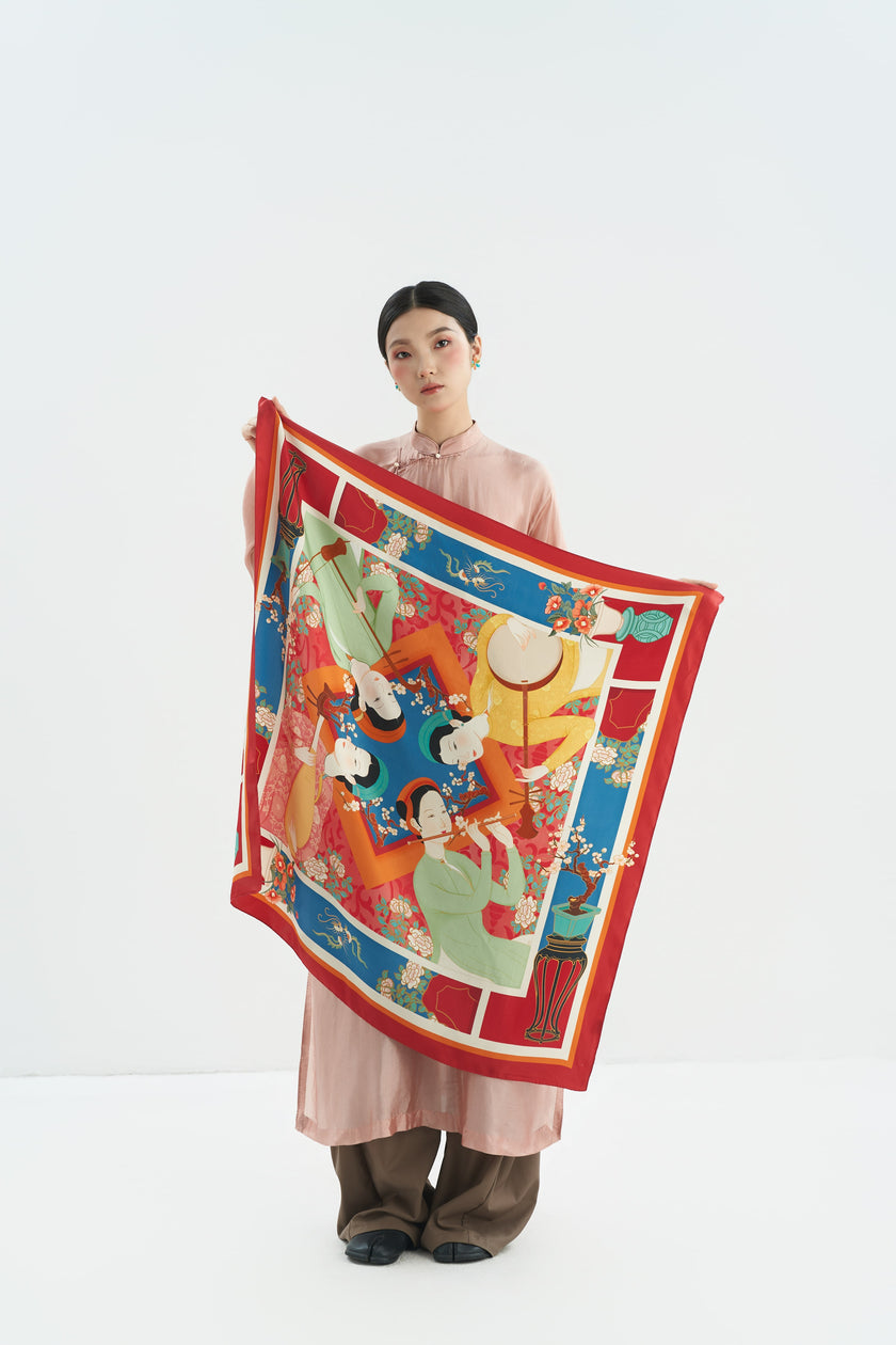 The Jade Maiden's Harmony Silk Scarf - Size 90x90