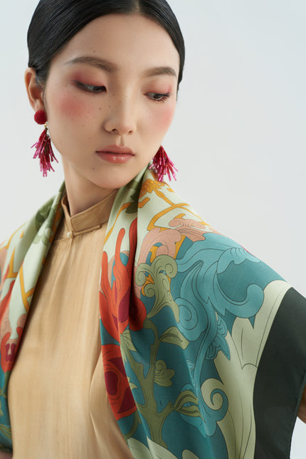 The Serenity Of Buddha's Hand Silk Scarf - Green - Size 90x90