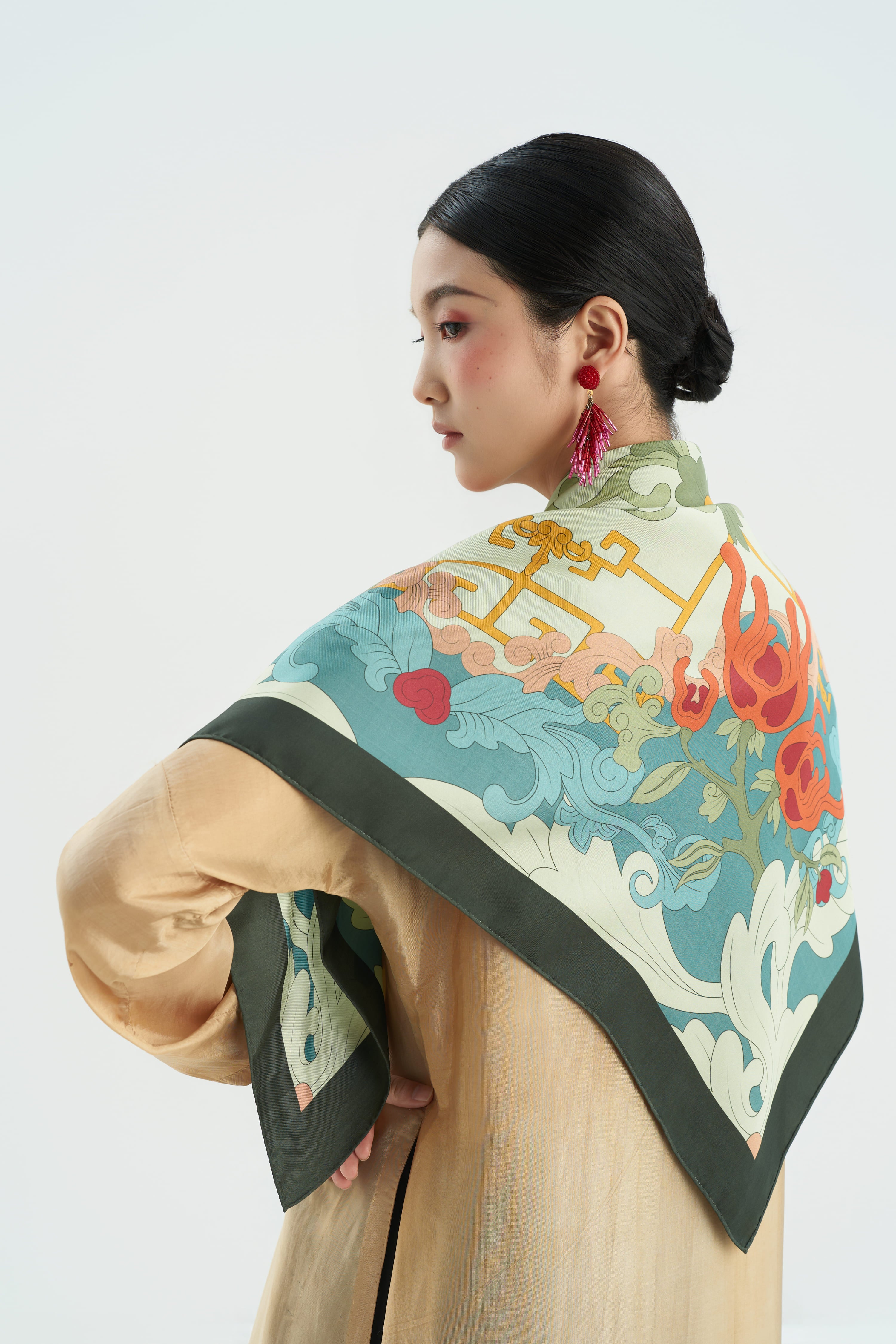 The Serenity Of Buddha's Hand Silk Scarf - Green - Size 90x90