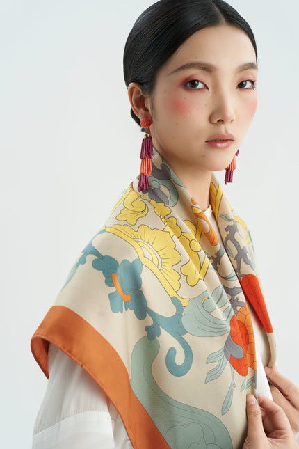 The Fullfillment Of Fortune Silk Scarf - Orange - Size 90x90