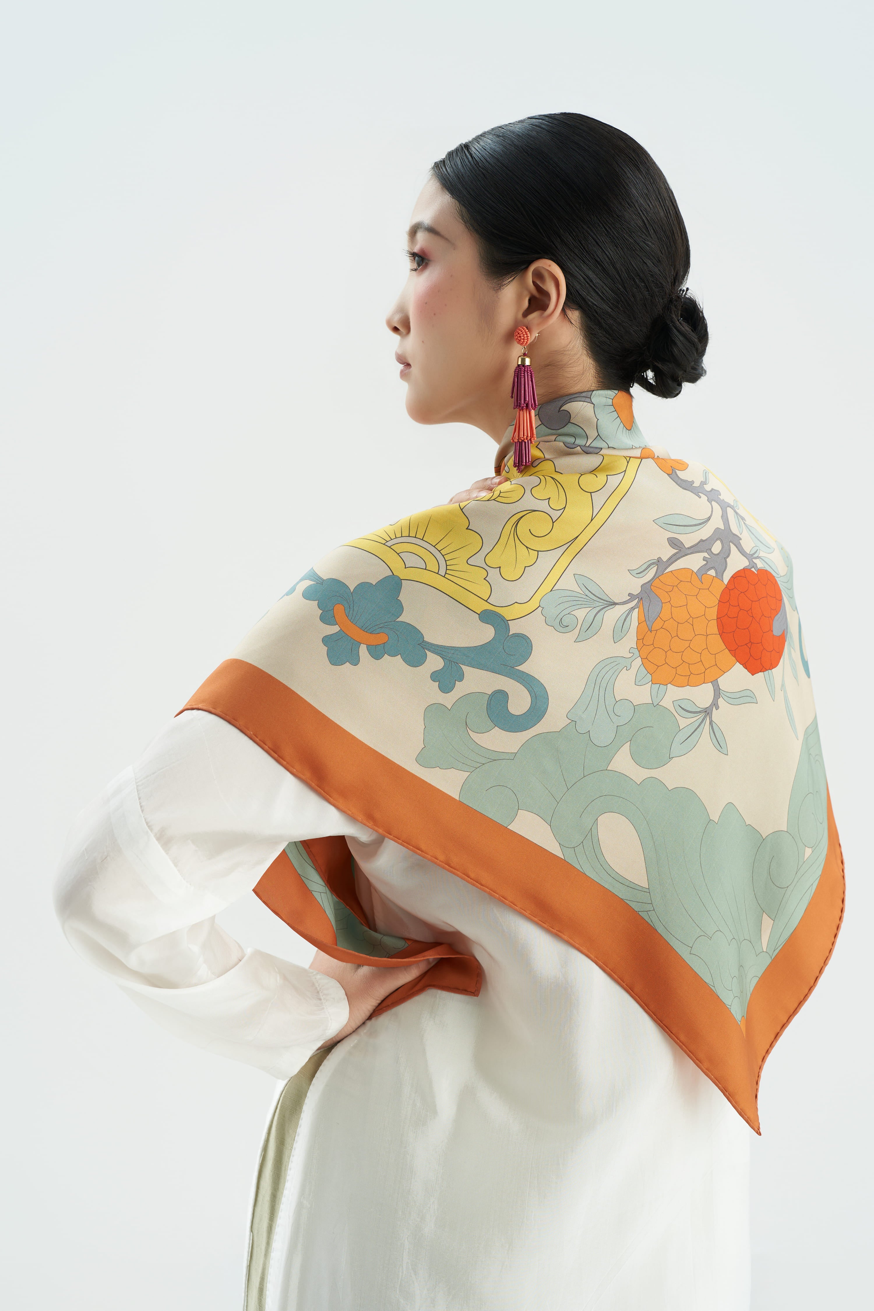 The Fullfillment Of Fortune Silk Scarf - Orange - Size 90x90