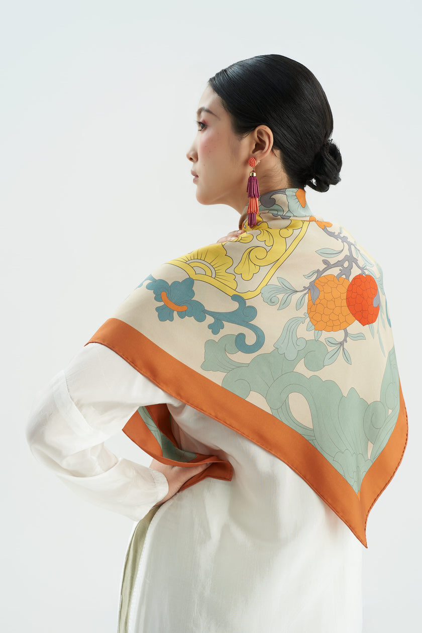 The Fullfillment Of Fortune Silk Scarf - Orange - Size 90x90
