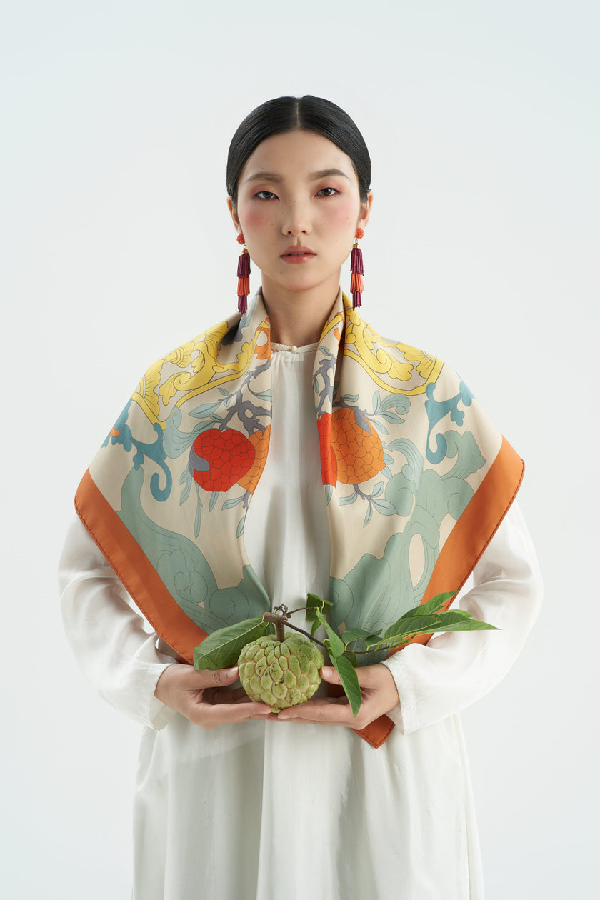 The Fullfillment Of Fortune Silk Scarf - Orange - Size 90x90