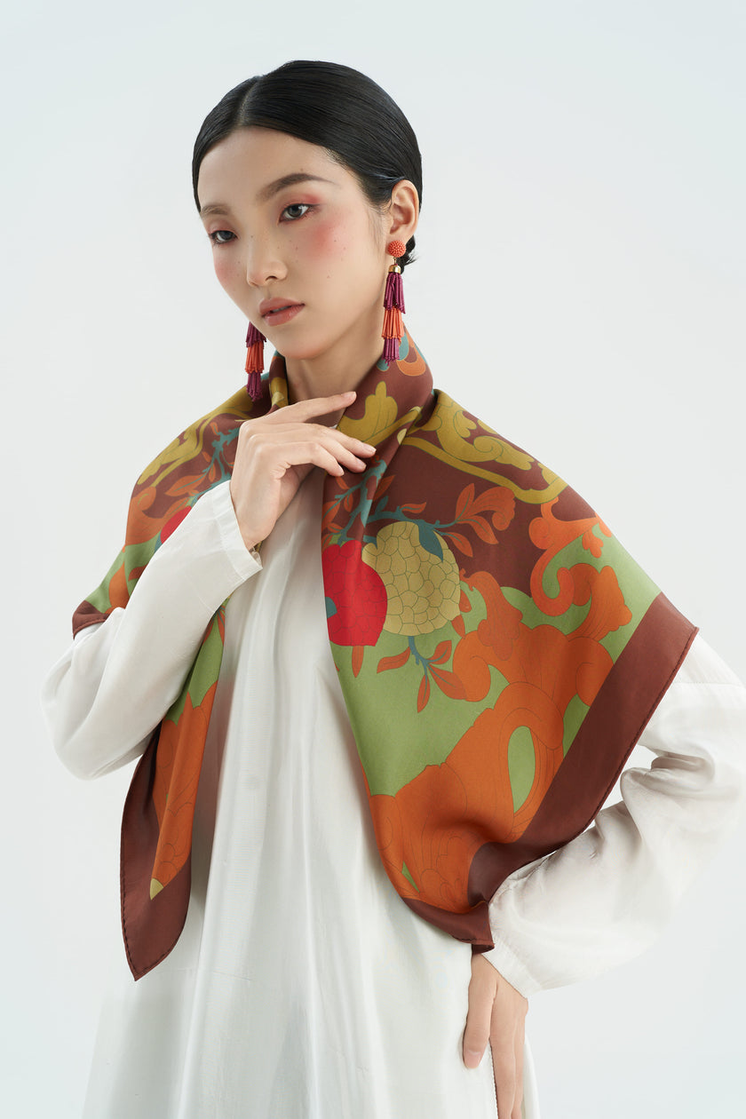 The Fullfillment Of Fortune Silk Scarf - Brown - Size 90x90