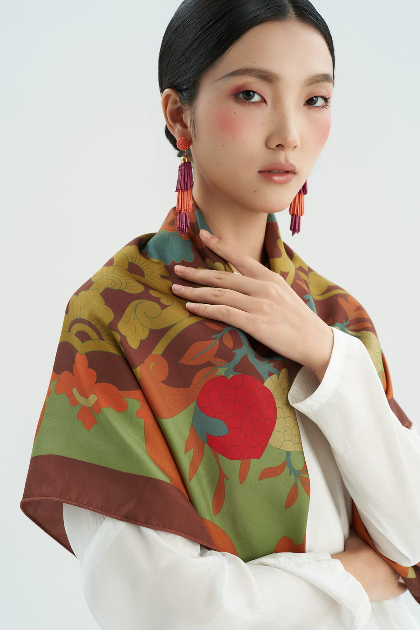 The Fullfillment Of Fortune Silk Scarf - Brown - Size 90x90