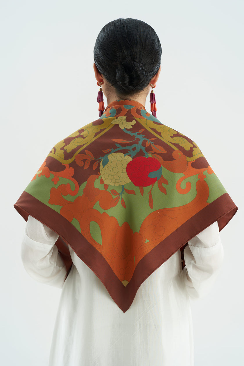 The Fullfillment Of Fortune Silk Scarf - Brown - Size 90x90