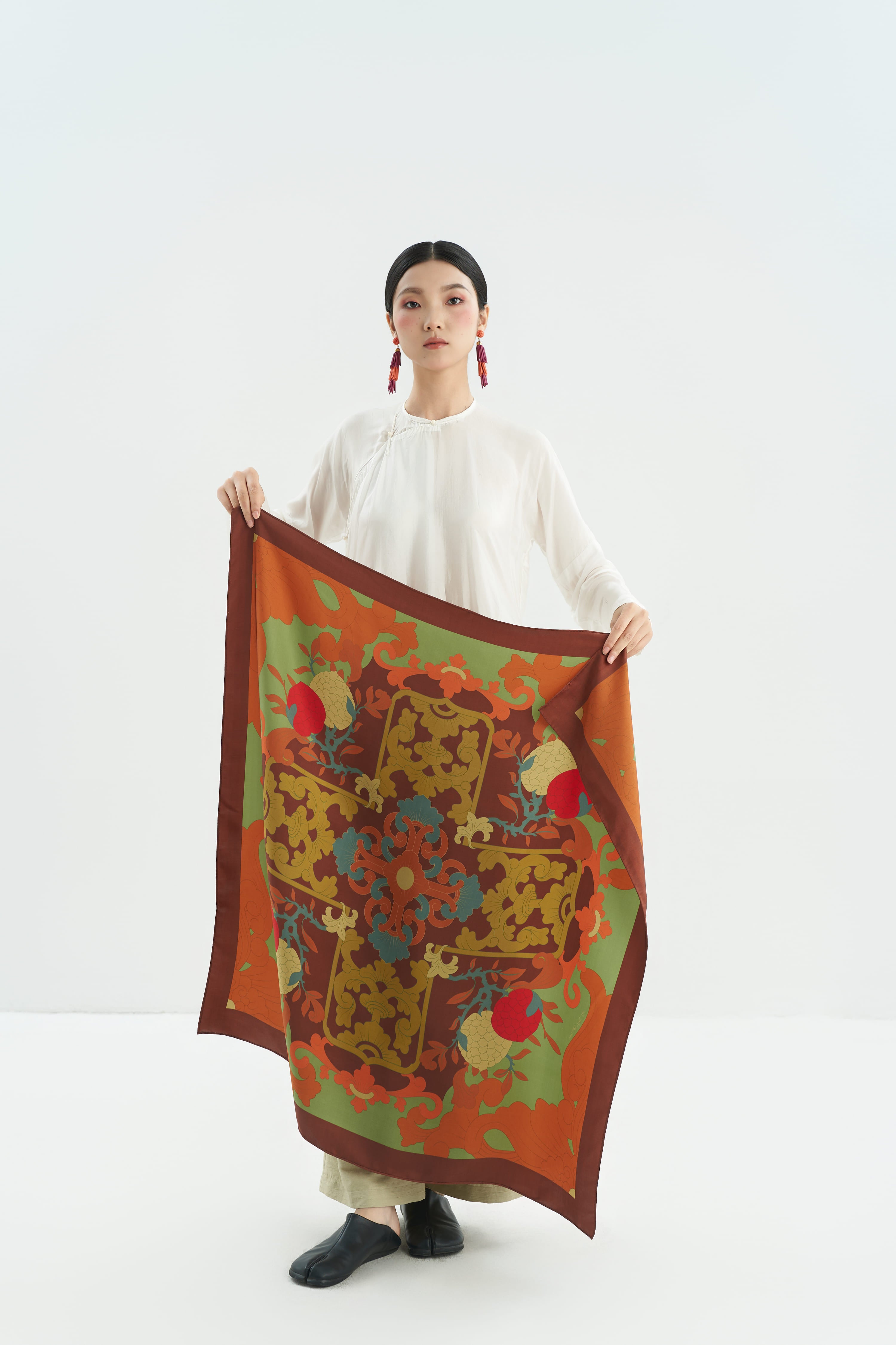 The Fullfillment Of Fortune Silk Scarf - Brown - Size 90x90