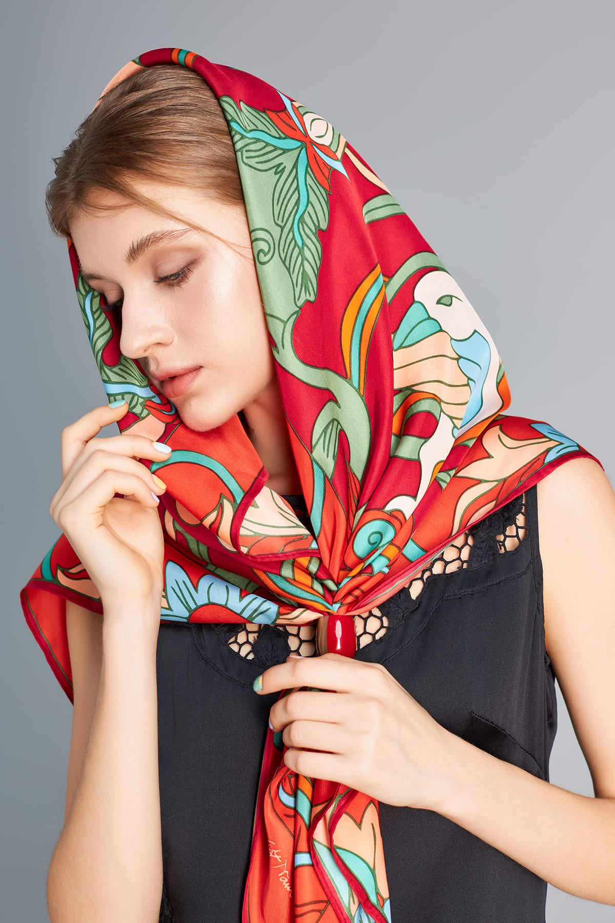 The Phoenix Silk Scarf - Red - Multiple Size