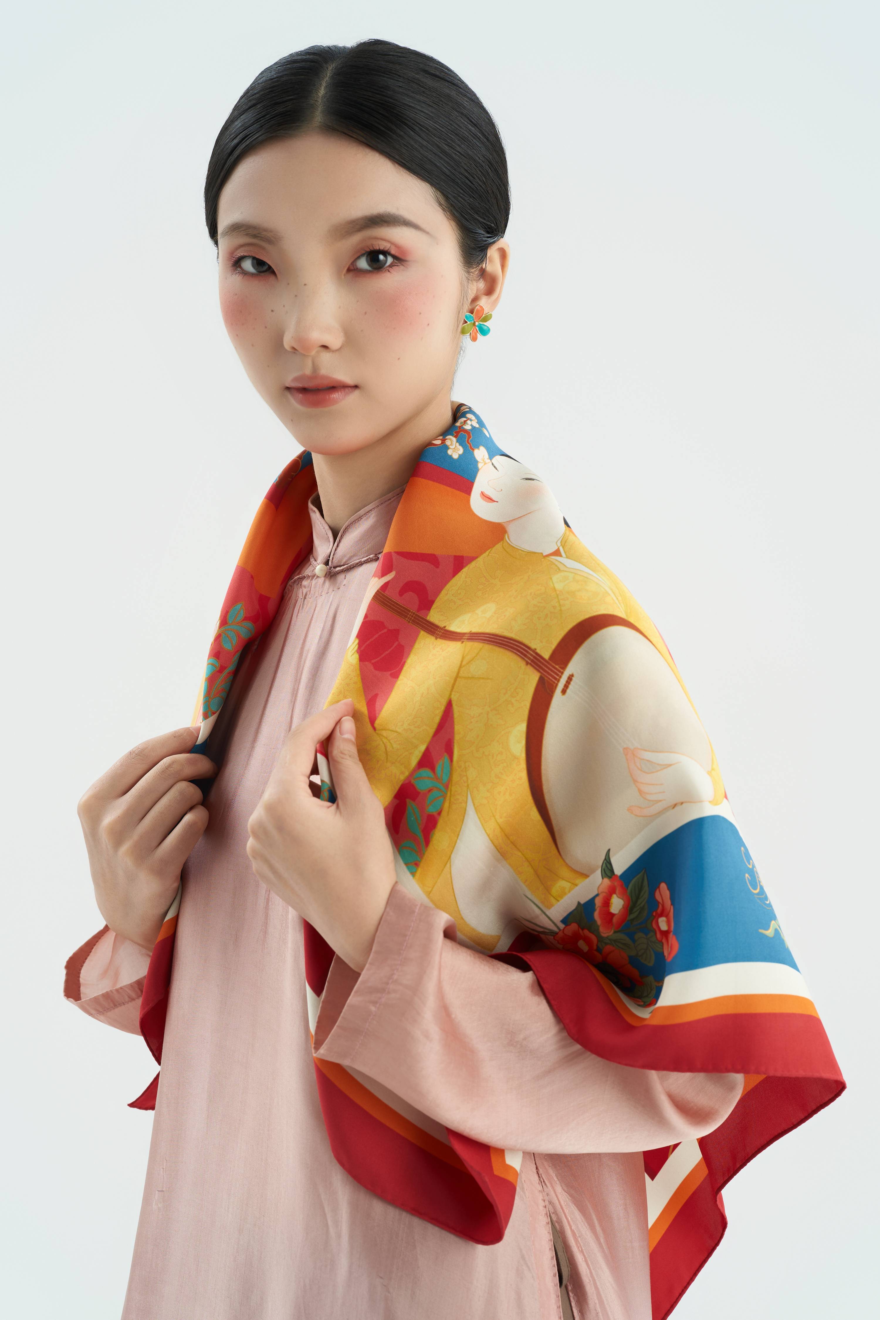 The Jade Maiden's Harmony Silk Scarf - Size 90x90